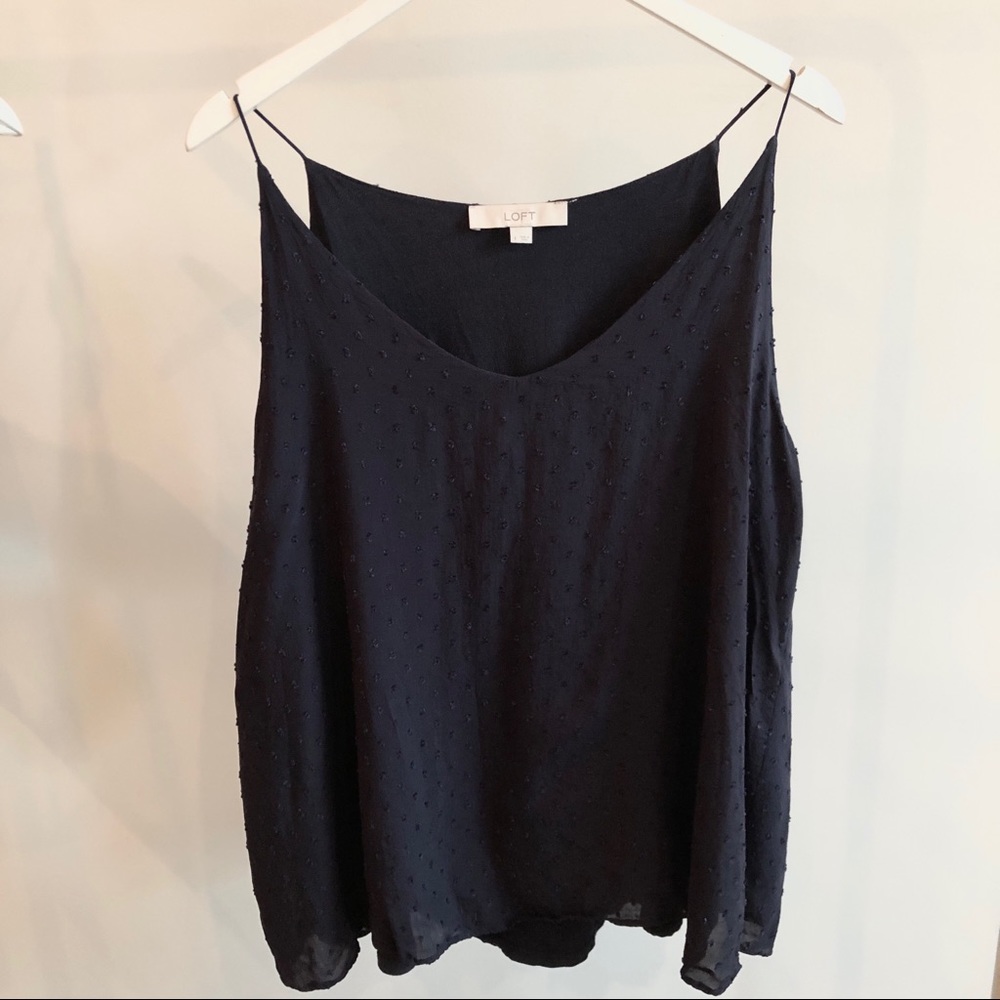 LOFT dotted swiss navy top